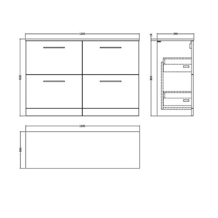 Nuie Arno Floor Standing 4 Drawer Vanity & Worktop (1 size, 9 colours) - Brand New Bathrooms