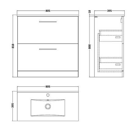 Nuie Arno Floor Standing 2 Drawer Vanity & Basin 2 (1 size, 8 colours) - Brand New Bathrooms