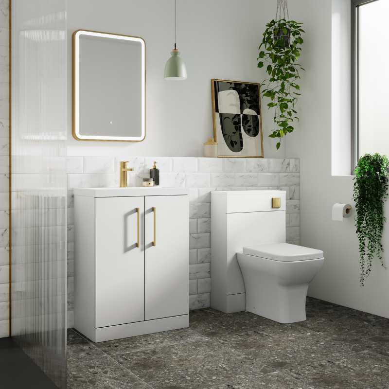 Nuie Arno Floor Standing 2-Door Vanity & Thin-Edge Basin (1 size, 9 colours) - Brand New Bathrooms