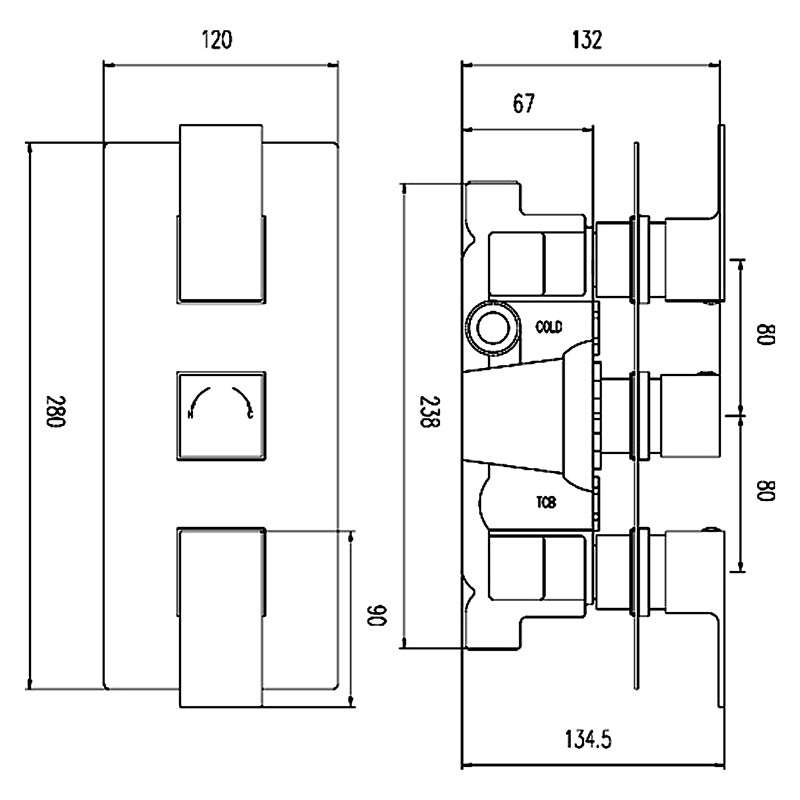 Hudson Reed Art Triple Thermostatic Shower Valve (2 styles, Chrome) - Brand New Bathrooms
