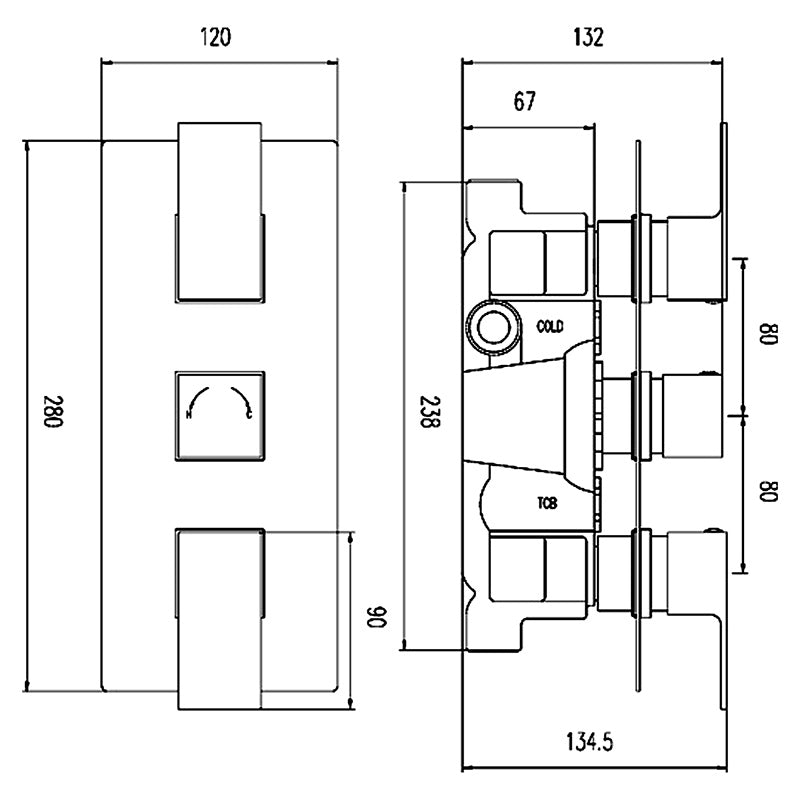 Hudson Reed Art Triple Thermostatic Shower Valve (2 styles, Chrome) - Brand New Bathrooms