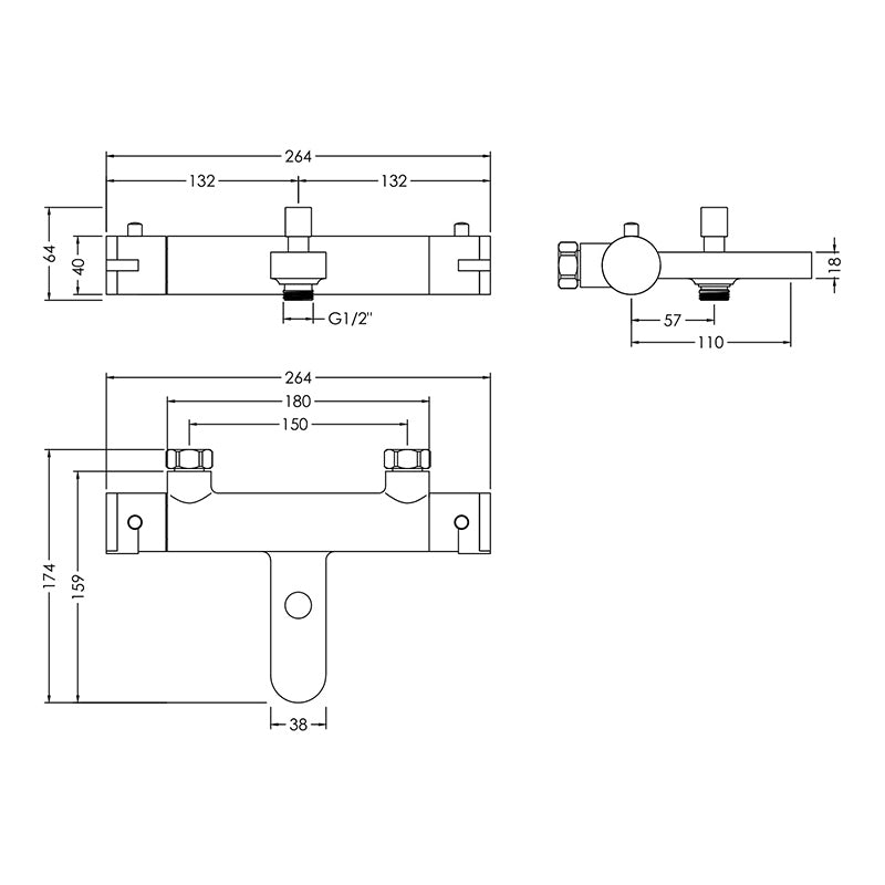 Nuie Arvan Wall Mounted Thermostatic Bath & Shower Mixer (Chrome) - Brand New Bathrooms