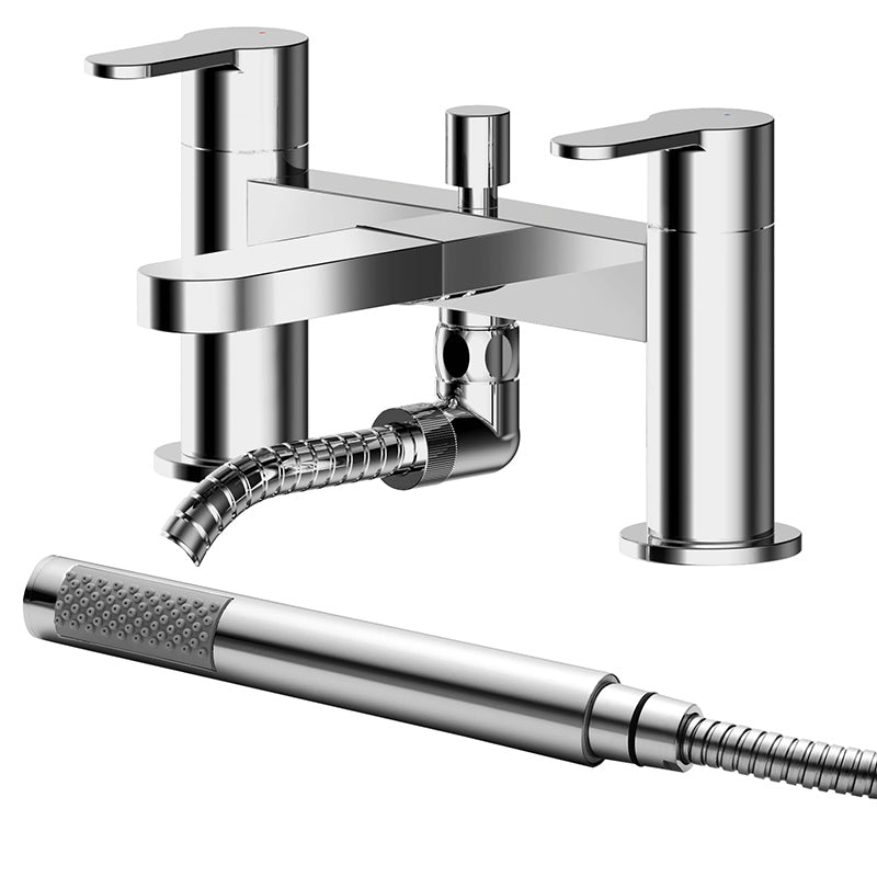 Nuie Arvan Deck Mounted Bath & Shower Mixer With Kit (Chrome) - Brandnew Bathroom
