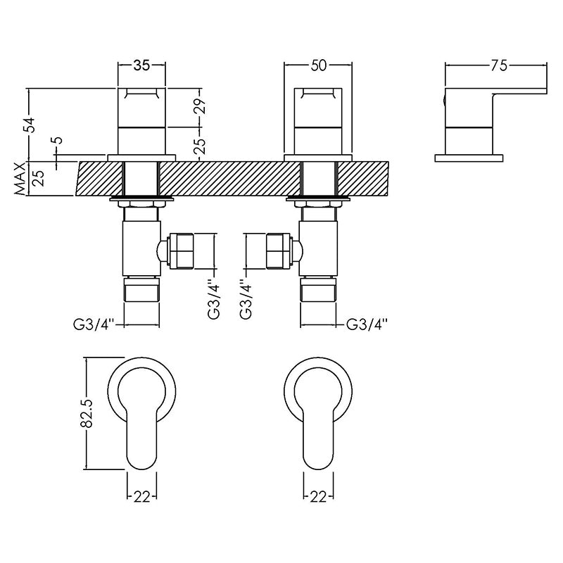 Nuie Arvan 3/4" Side Valves (Chrome) - Brandnew Bathroom