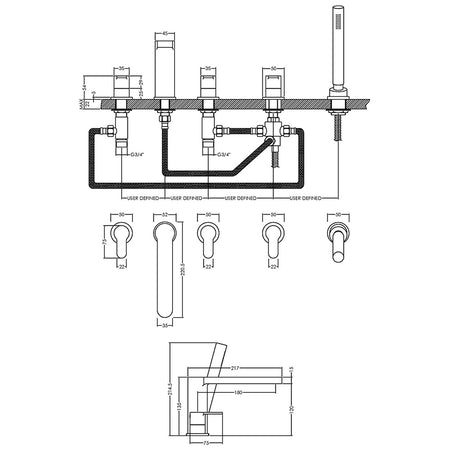Nuie Arvan Deck Mounted 5 Tap Hole Bath & Shower Mixer (Chrome) - Brandnew Bathroom