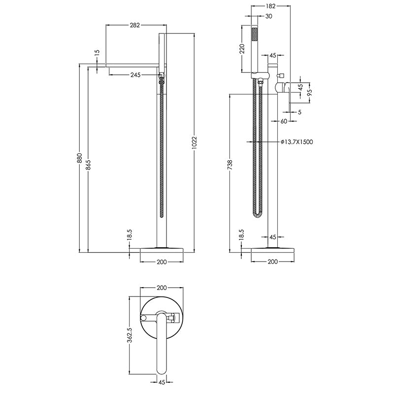 Nuie Arvan Freestanding Bath & Shower Mixer (5 colours) - Brandnew Bathroom