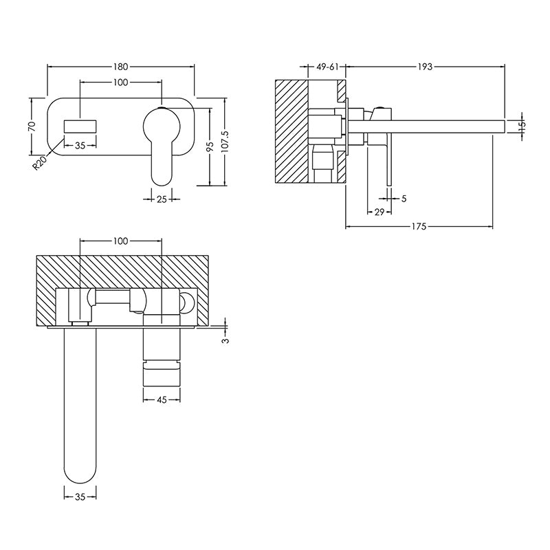 Nuie Arvan Wall Mounted 2 Tap Hole Basin Mixer With Plate (5 colours) - Brandnew Bathroom