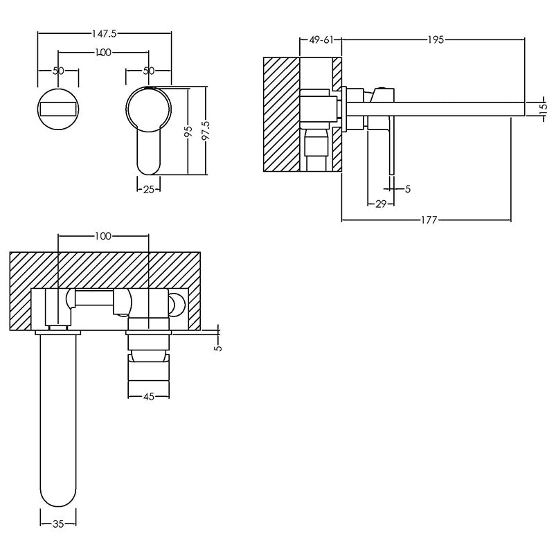 Nuie Arvan Wall Mounted 2 Tap Hole Basin Mixer (Chrome) - Brandnew Bathroom