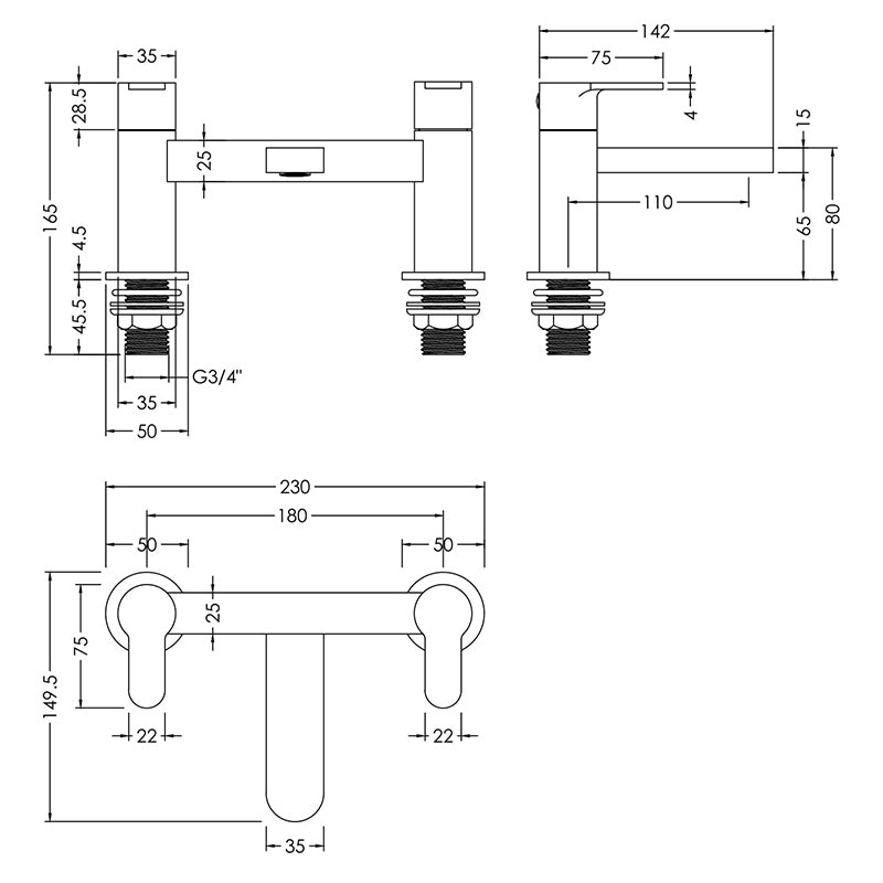 Nuie Arvan Deck Mounted Bath Filler (5 colours) - Brandnew Bathroom