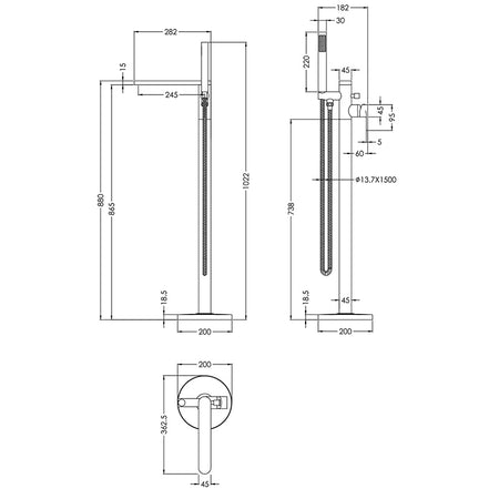 Nuie Arvan Freestanding Bath & Shower Mixer (5 colours) - Brandnew Bathroom
