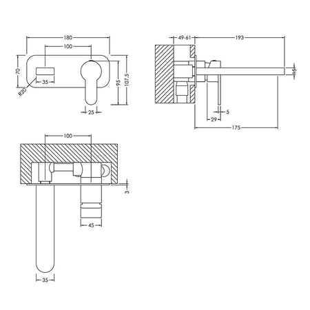 Nuie Arvan Wall Mounted 2 Tap Hole Basin Mixer With Plate (5 colours) - Brandnew Bathroom