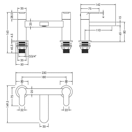 Nuie Arvan Deck Mounted Bath Filler (5 colours) - Brandnew Bathroom