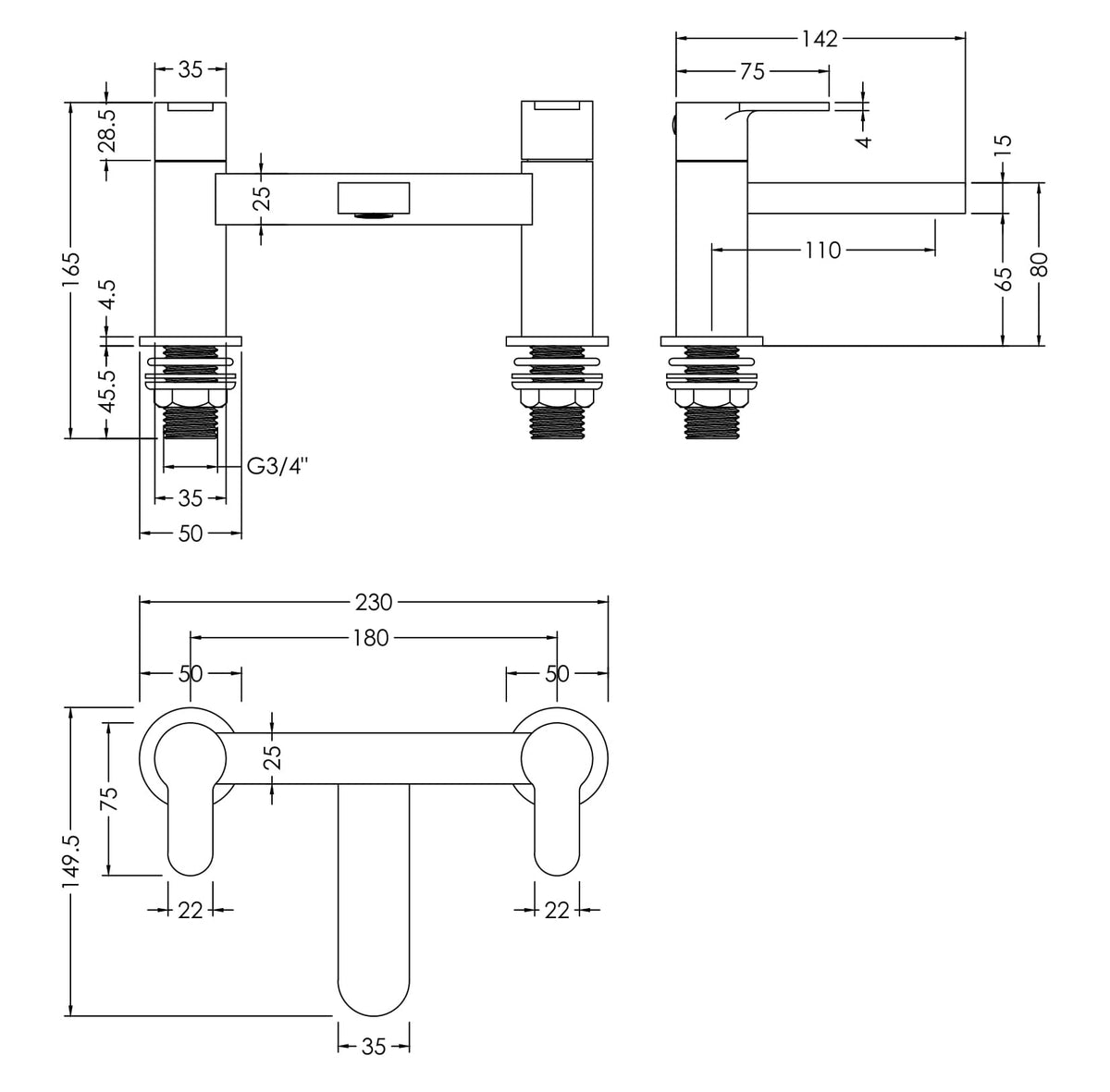 Nuie Arvan Deck Mounted Bath Filler (5 colours) - Brandnew Bathroom