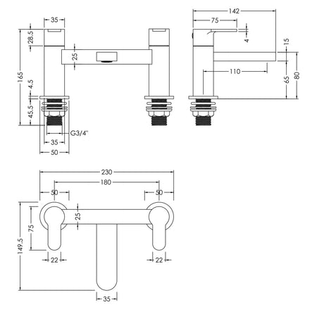 Nuie Arvan Deck Mounted Bath Filler (5 colours) - Brandnew Bathroom