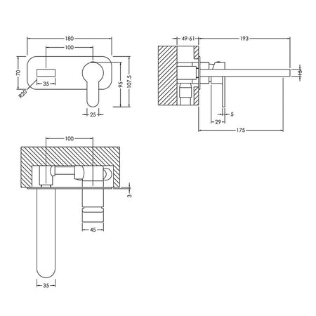 Nuie Arvan Wall Mounted 2 Tap Hole Basin Mixer With Plate (5 colours) - Brandnew Bathroom