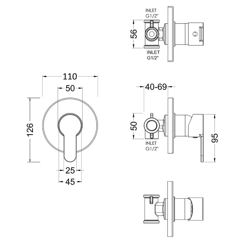Nuie Arvan Manual Shower Valve (1 size, Chrome) - Brand New Bathrooms
