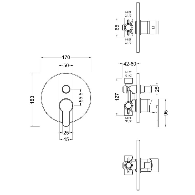 Nuie Arvan Manual Shower Valve With Diverter (1 size, Chrome) - Brand New Bathrooms