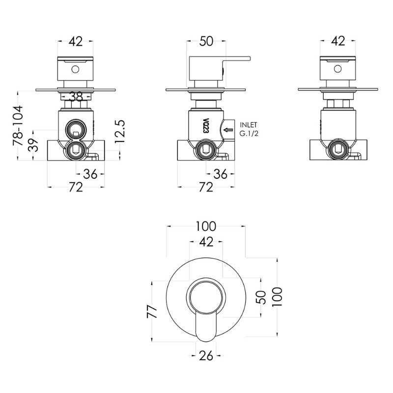 Nuie Arvan Concealed Diverter 2/3/4 Way (1 size, Chrome) - Brand New Bathrooms