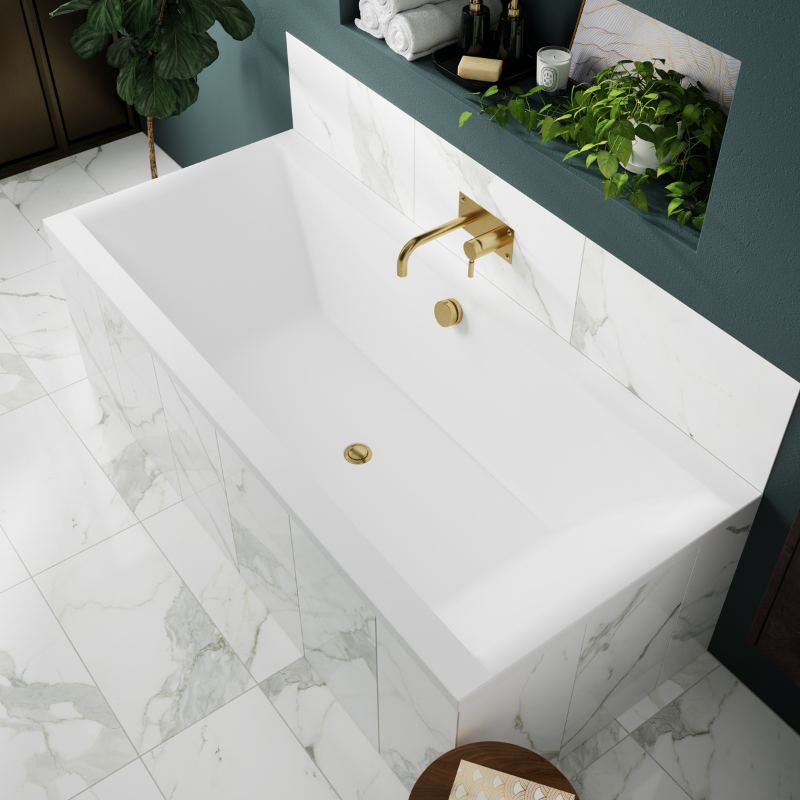 Nuie Asselby Eternalite Square Double Ended Straight Shower Bath (3 sizes, White) - Brand New Bathrooms