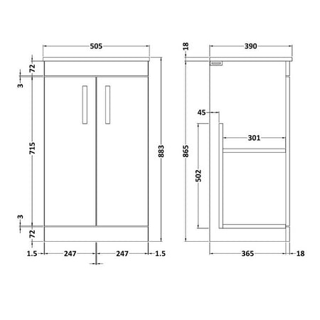 Nuie Athena Floor Standing 2 Door Vanity With Worktop (1 size, 2 colours) - Brand New Bathrooms