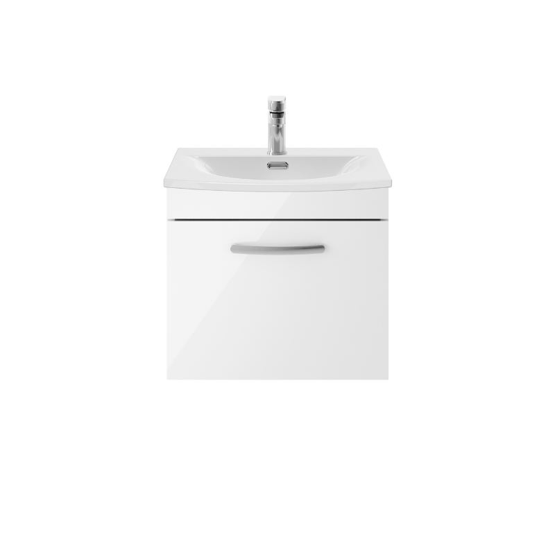 Nuie Athena Wall Hung Single Drawer Vanity With Curved 1 Tap Hole Basin (1 size, 3 colours) - Brand New Bathrooms