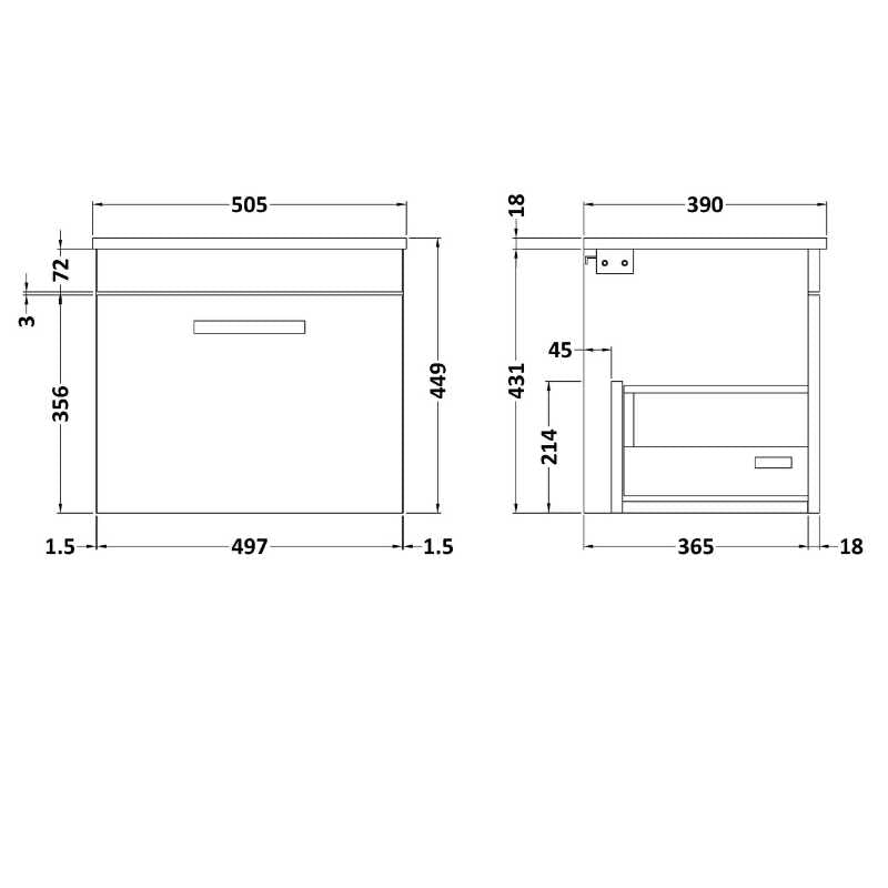 Nuie Athena Wall Hung Vanity With Worktop (1 size, Gloss White) - Brand New Bathrooms