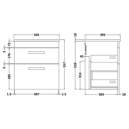Nuie Athena Wall Hung 2 Drawer Vanity With Minimalist 1 Tap Hole Basin (1 size, 3 colours) - Brand New Bathrooms