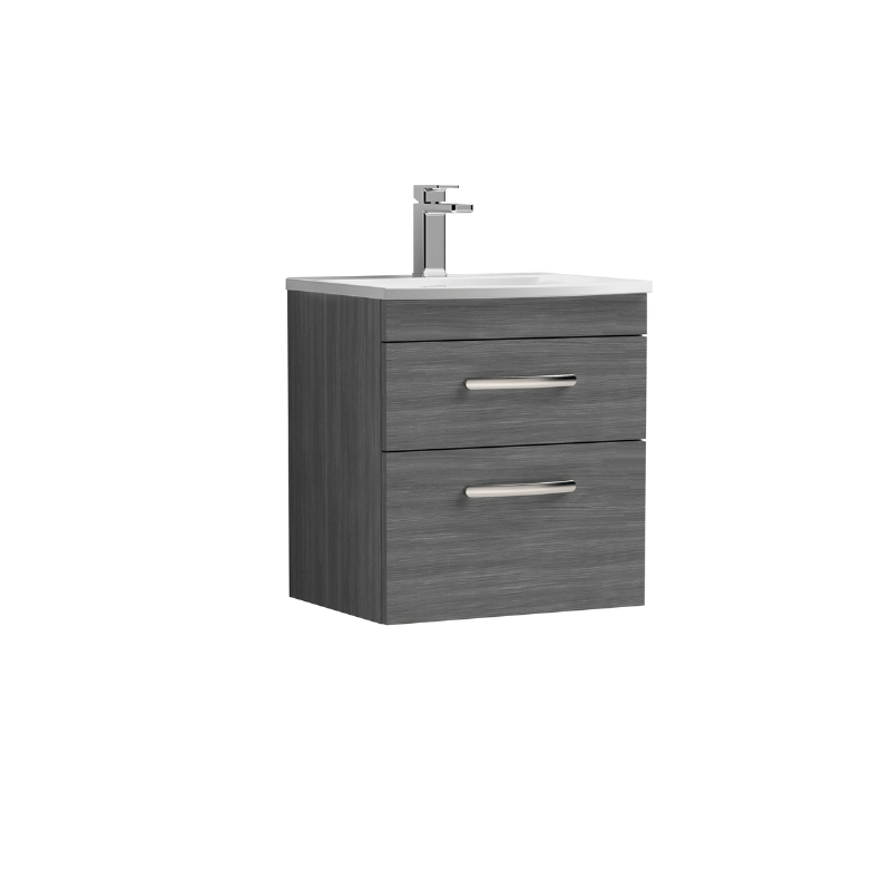 Nuie Athena Wall Hung 2 Drawer Vanity With Curved 1 Tap Hole Basin (1 size, 3 colours) - Brand New Bathrooms