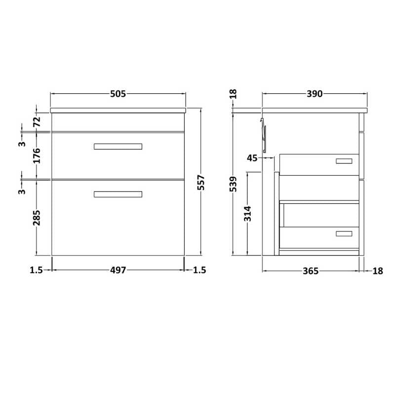 Nuie Athena Wall Hung 2 Drawer Vanity With Worktop (1 size, Gloss White) - Brand New Bathrooms