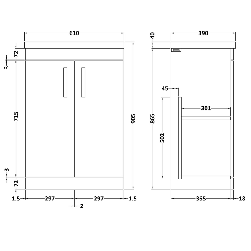 Nuie Athena Floor Standing 2 Door Vanity With Mid-Edge 1 Tap Hole Basin (1 size, 3 colours) - Brand New Bathrooms