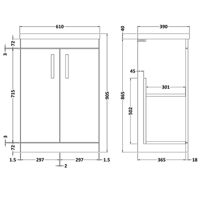 Nuie Athena Floor Standing 2 Door Vanity With Mid-Edge 1 Tap Hole Basin (1 size, 3 colours) - Brand New Bathrooms