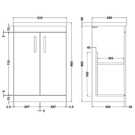 Nuie Athena Floor Standing 2 Door Vanity With Mid-Edge 1 Tap Hole Basin (1 size, 3 colours) - Brand New Bathrooms