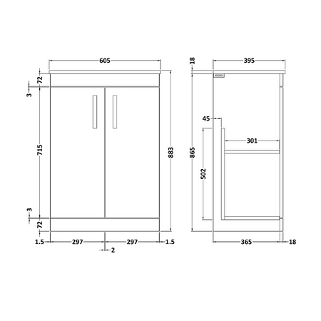 Nuie Athena Floor Standing 2 Door Vanity With Minimalist 1 Tap Hole Basin (1 size, 3 colours) - Brand New Bathrooms