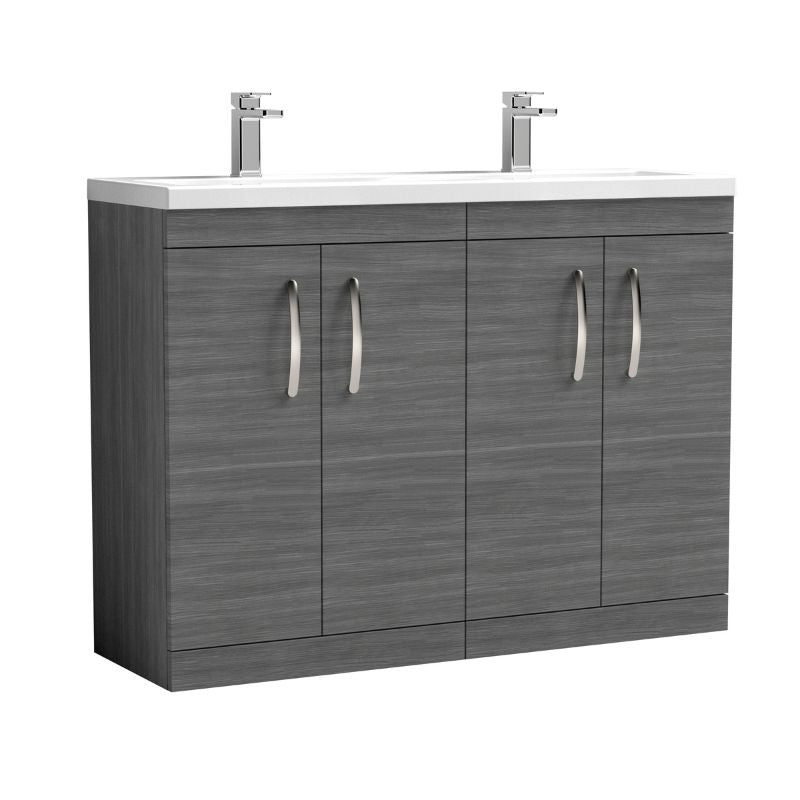 Nuie Athena Floor Standing 4 Door Vanity With Twin Basin (1 size, 2 colours) - Brand New Bathrooms
