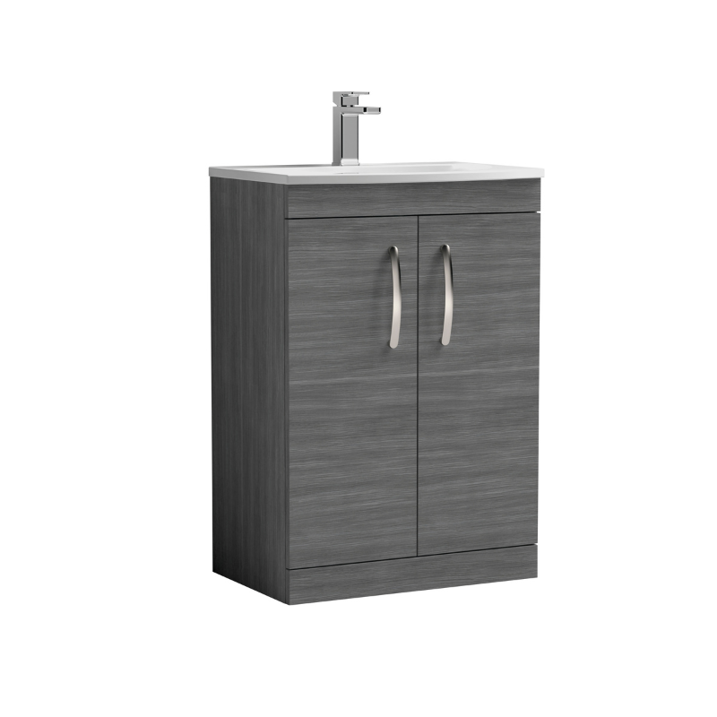 Nuie Athena 600mm Floor Standing 2 Door Vanity With Curved 1 Tap Hole Basin (1 size, 3 colours) - Brand New Bathrooms