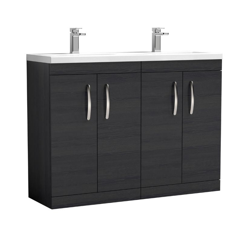 Nuie Athena Floor Standing 4 Door Vanity With Twin Basin (1 size, 2 colours) - Brand New Bathrooms