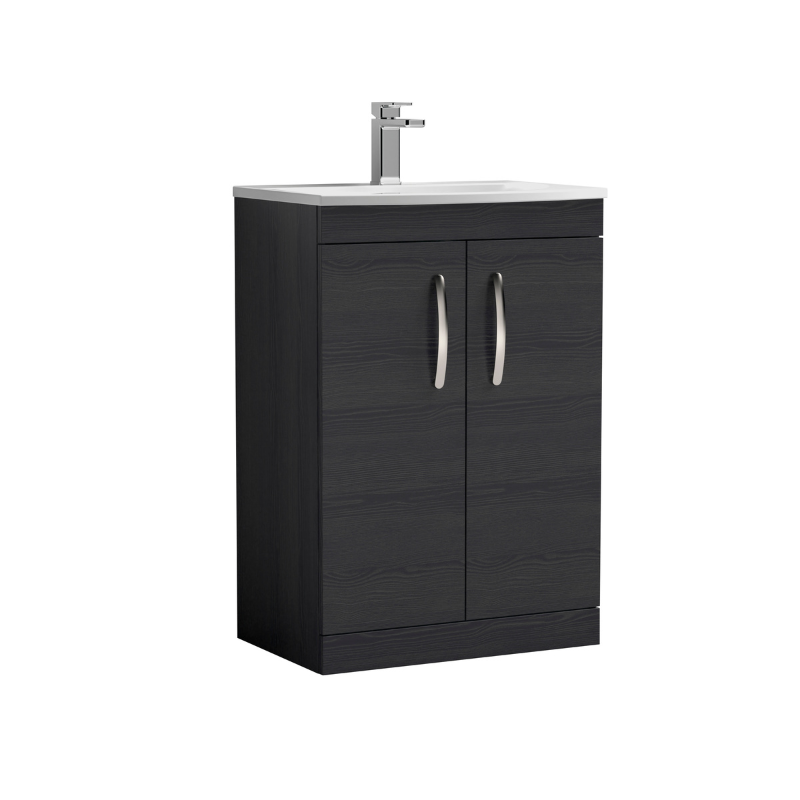 Nuie Athena 600mm Floor Standing 2 Door Vanity With Curved 1 Tap Hole Basin (1 size, 3 colours) - Brand New Bathrooms