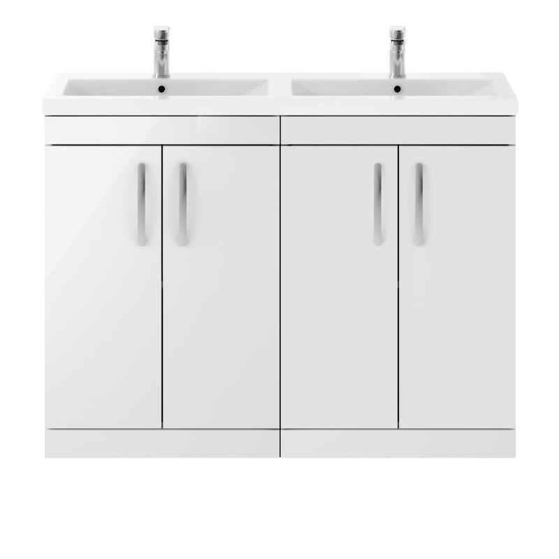 Nuie Athena Floor Standing 4 Door Vanity With Twin Basin (1 size, Gloss White) - Brand New Bathrooms