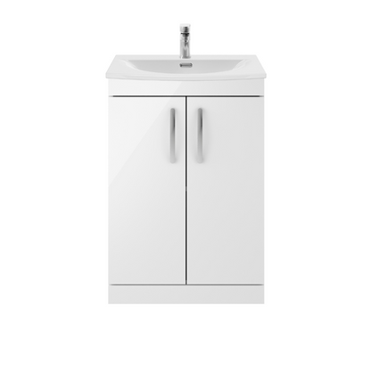 Nuie Athena 600mm Floor Standing 2 Door Vanity With Curved 1 Tap Hole Basin (1 size, 3 colours) - Brand New Bathrooms