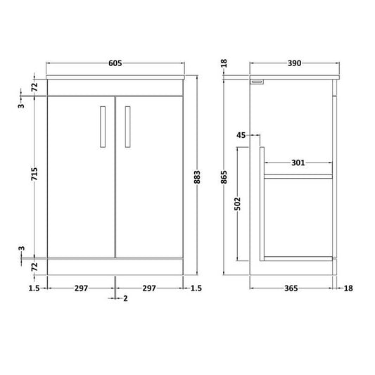 Nuie Athena Floor Standing 2 Door Vanity With Worktop (1 size, Gloss White) - Brand New Bathrooms