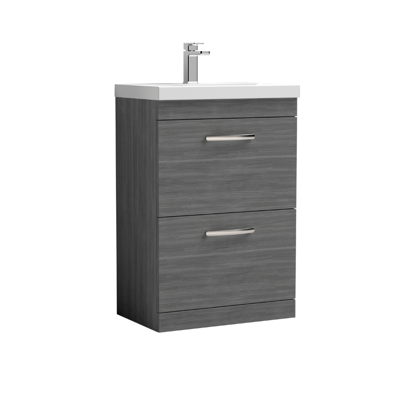 Nuie  Athena 600mm Floor Standing 2 Drawer Vanity With Thin-Edge 1 Tap Hole Basin (1 size, 3 colours) - Brand New Bathrooms