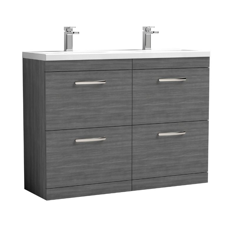 Nuie Athena Floor Standing 4 Drawer Vanity With Twin Basin (1 size, 2 colours) - Brand New Bathrooms