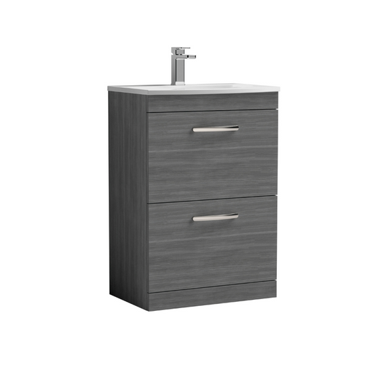 Nuie  Athena 600mm Floor Standing 2 Drawer Vanity With Curved 1 Tap Hole Basin (1 size, 3 colours) - Brand New Bathrooms