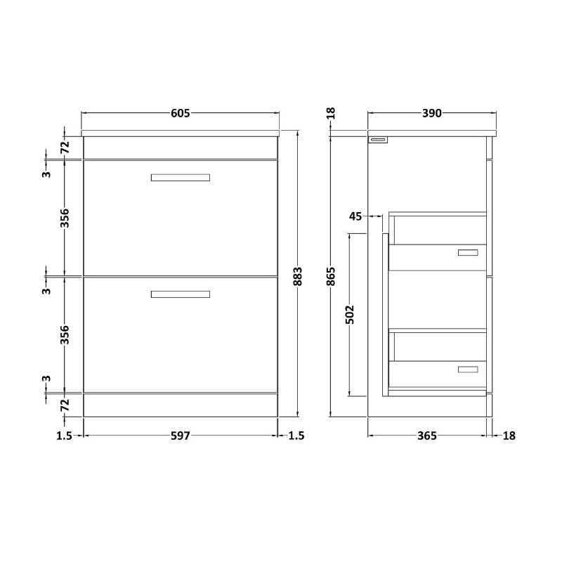 Nuie Athena Floor Standing 2 Drawer Vanity With Worktop (1 size, 2 colours) - Brand New Bathrooms