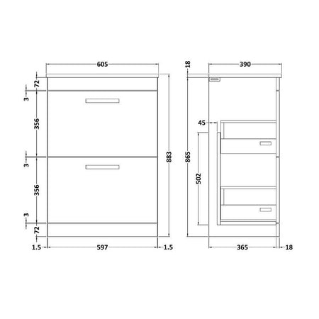 Nuie Athena Floor Standing 2 Drawer Vanity With Worktop (1 size, 2 colours) - Brand New Bathrooms