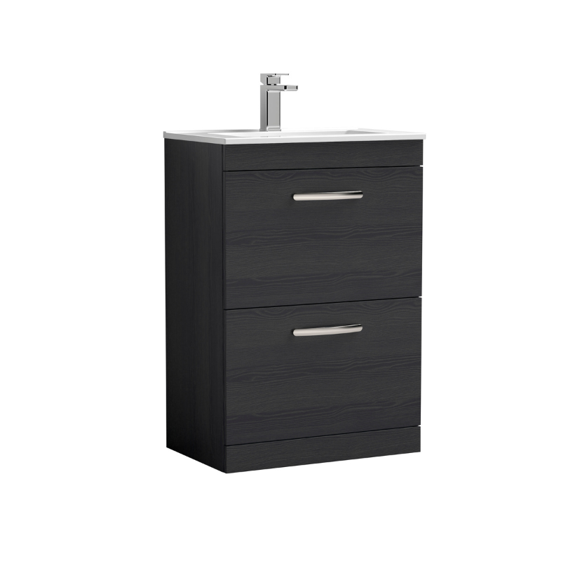 Nuie  Athena 600mm Floor Standing 2 Drawer Vanity With Minimalist 1 Tap Hole Basin (1 size, 3 colours) - Brand New Bathrooms