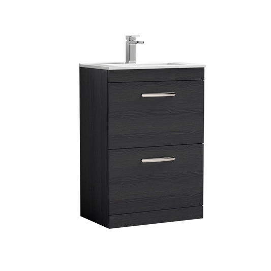 Nuie  Athena 600mm Floor Standing 2 Drawer Vanity With Minimalist 1 Tap Hole Basin (1 size, 3 colours) - Brand New Bathrooms