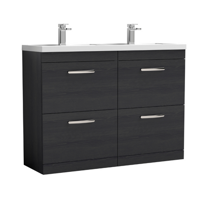 Nuie Athena Floor Standing 4 Drawer Vanity With Twin Polymarble Basin (2 sizes, Charcoal Black) - Brand New Bathrooms