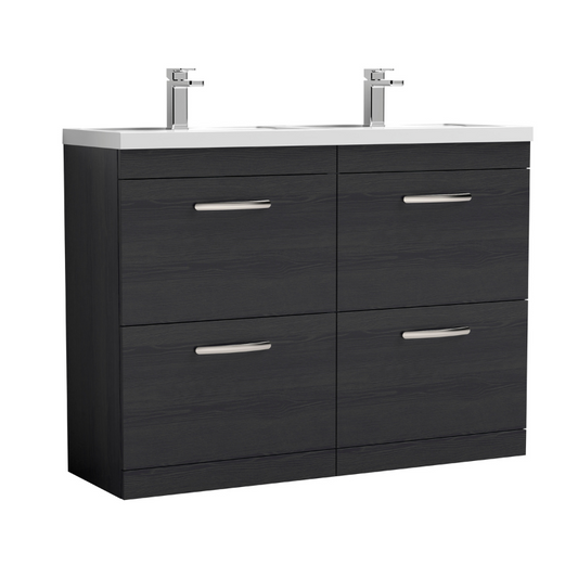 Nuie Athena Floor Standing 4 Drawer Vanity With Twin Polymarble Basin (2 sizes, Charcoal Black) - Brand New Bathrooms