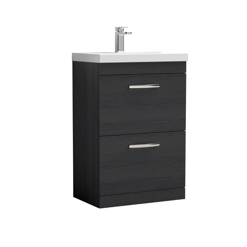 Nuie  Athena 600mm Floor Standing 2 Drawer Vanity With Thin-Edge 1 Tap Hole Basin (1 size, 3 colours) - Brand New Bathrooms